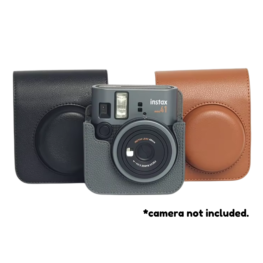 Pikxi FUJIFILM Instax Mini 41 Camera Leather Bag Protective Case with Formfitting Design for Controls, Sp Button Locks and Rear Storage Film Pocket | Black Brown Grey