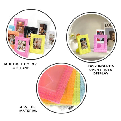 Pikxi Rivet Style Photo Frame for Instax Mini Film, 3 x 2 inch Pictures, Photo Cards, Table Tops, and Shelves Decorative Displays - Yellow
