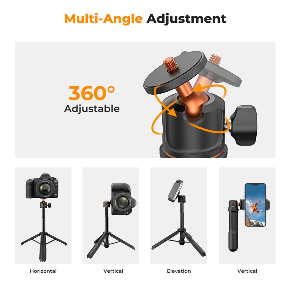 K&F Concept MS11 3 in 1 + Remote 23.6" Selfie Stick + Desktop Tripod with 360 Degree Ball Head, 2kg Max Load Capacity, 1/4" Top Threads and 10m Wireless Control Distance