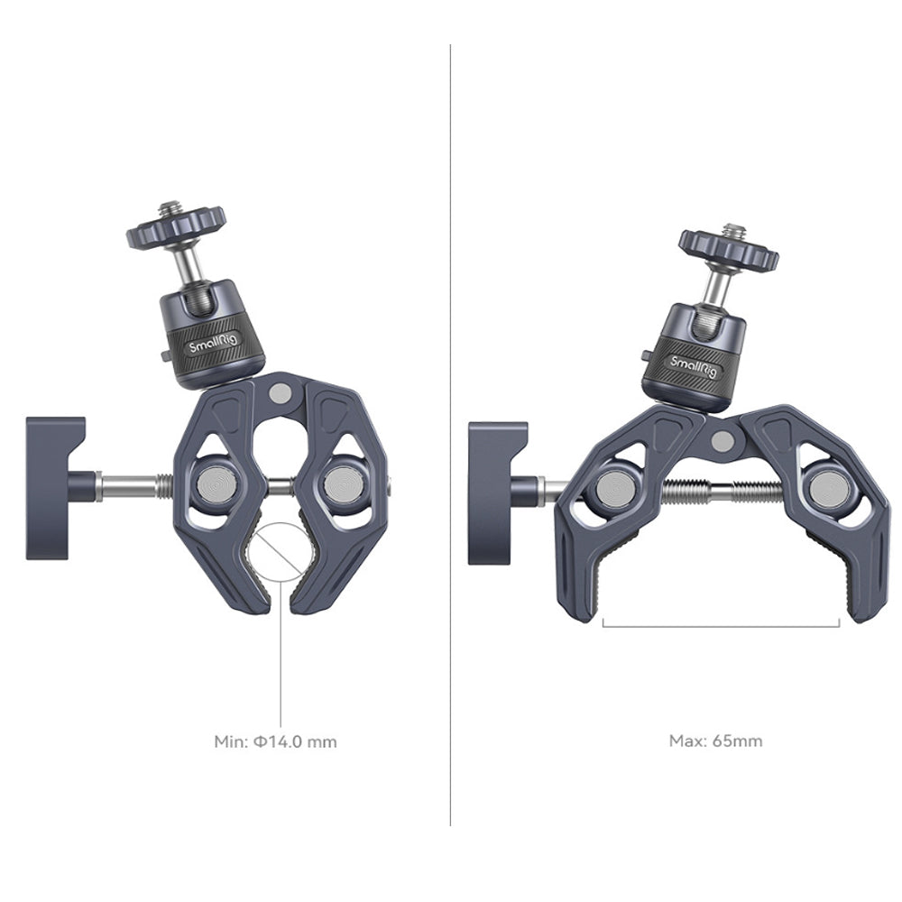 SmallRig Super Clamp with Ball Head Mount, 14-65mm Clamping Range, 3.5kg Load Capacity, Action Camera Mount, 1/4"-20 & 3/8"-16 Attachment Holes for Photography & Studio Equipment | 4102B