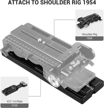 SmallRig VCT-14 QR Quick Release Tripod Adapter Shoulder Plate with Lever Release, Multiple 1/4"-20 & 3/8"-16 Threads and All-Metal Construction for Camcorder Support System 2169