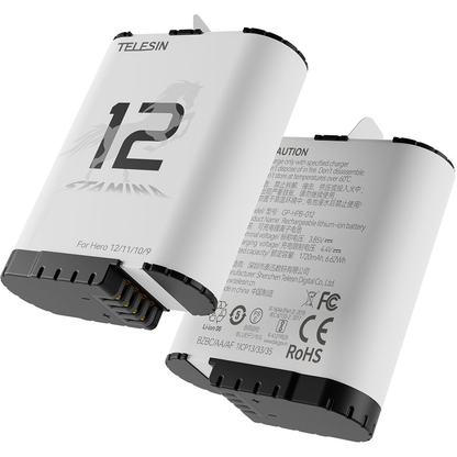 TELESIN 1720mAh Rechargeable Stamina Battery for GoPro HERO 12/11/10/9 Black Action Cameras