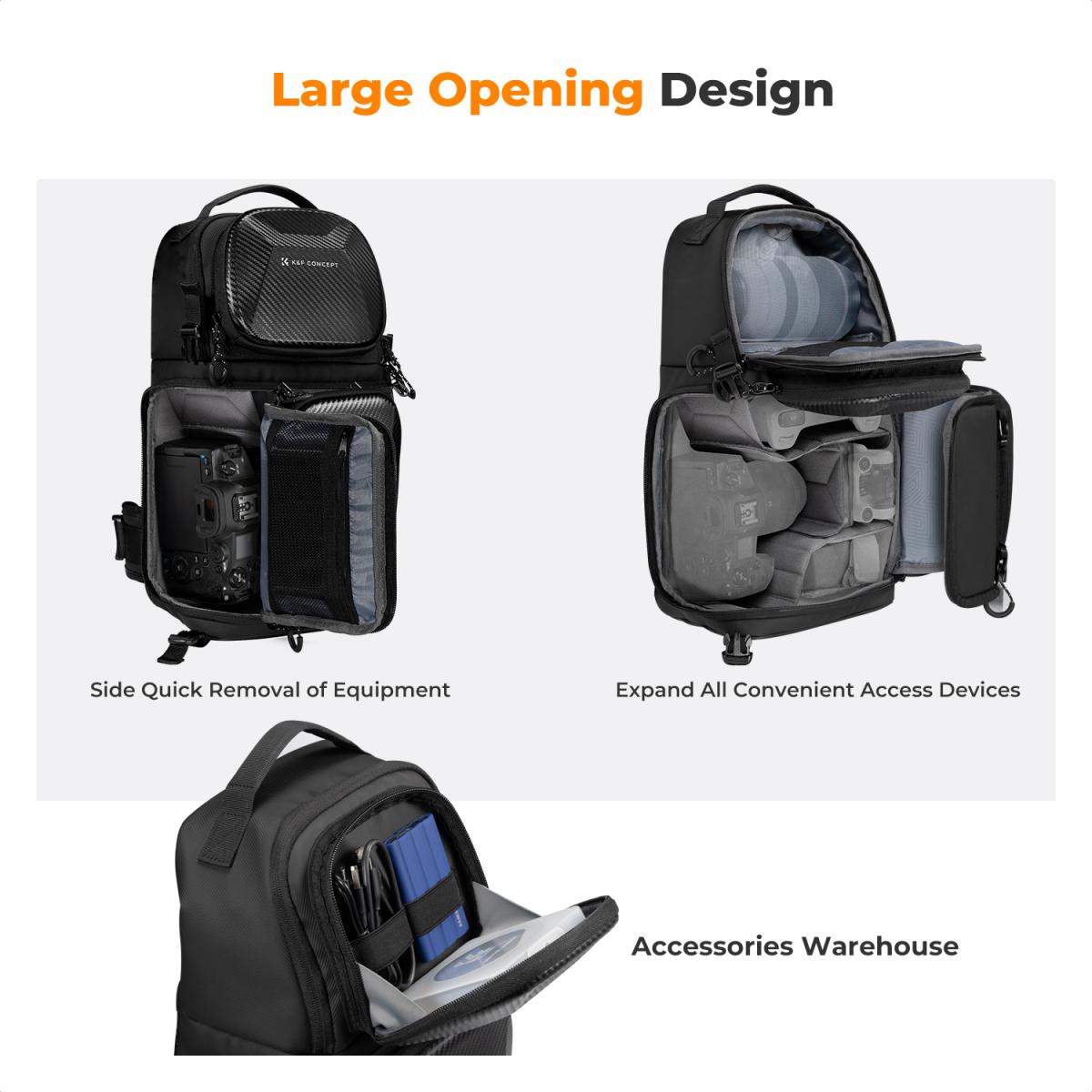 K&F Concept 10L Camera Crossbody Bag Single Sling Strap Hardshell Backpack for Travel & Photography Padded Dividers for Cameras, Lenses, Drones, Smartphones, Tablets & Accessories - Sony FUJIFILM Canon Nikon Panasonic Lumix DJI iPhone iPad - Black