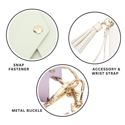 [CLEARANCE] Pikxi Mini Snap Button Tassel Leather Wallet for Instax Mini Film & Card Holder with Wrist Loop - Purple