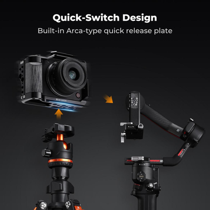 K&F Concept Camera Cage for Canon R50V, CNC Aluminum Arca Base, Cold Shoe 1/4"-20 & 3/8"-16 Mounts