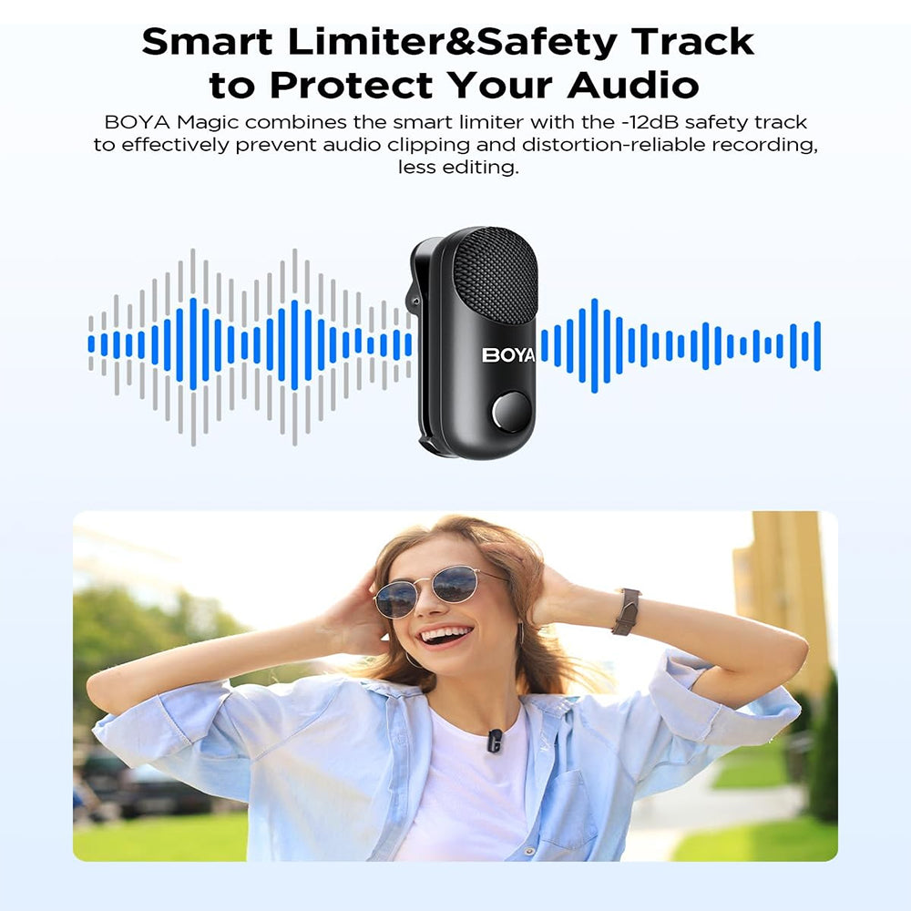 BOYA MAGIC-02 / MAGIC-05 Transformable Al-Powered Mini Wireless Lavalier Microphone Kit w/ USB-C, Lightning and 3.5mm TRS Receivers, AI Noise Reduction, 30Hrs Total Battery Life & 100M LOS Range — Versatile for Professional & Personal Use