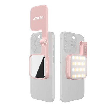 Aputure Amaran Go MagSafe Smartphone Mini Light with Mirror, 2700K - 6500K CCT, 800mAh Battery, Amaran App, Sidus Link Support, 10 Light Effect and Brightness Settings for Vlog Vlogging Selfies Reels TikTok Photo Video | White, Pink