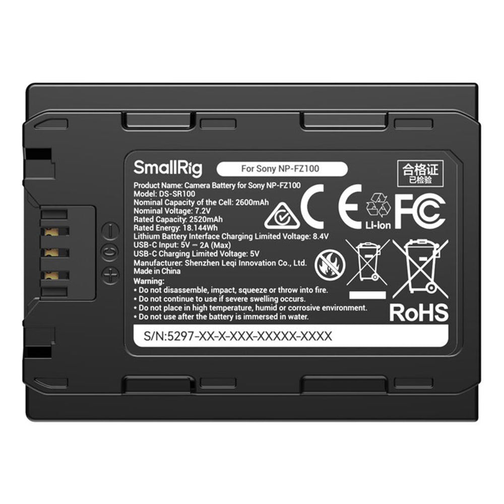 SmallRig 2600mAh LP‑E6P / EN-EL15c / NP-FZ100 USB‑C Rechargeable Fast PD Charging Camera Battery