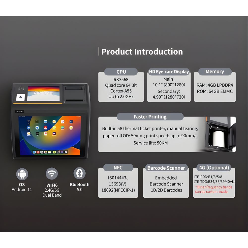 LogicOwl D3 Andriod Mini Cash Register POS Terminal System, Printing, Scanning, NFC Functionality D3