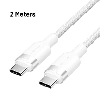 Vention 1M / 2M 60W USB 2.0 Type-C Male to Type-C Male PD Fast Charging Data 3A Cable with High-Speed 480Mbps Transfer Speed, Nylon-Coated for Smartphone, Tablet, Laptop, Gaming Console - Black / Pink / Blue / White