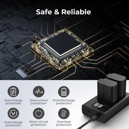 K&F Concept NP-FZ100 Dual Battery Charger with LCD Screen Indicator and USB A to Type C Charging Cable for Sony Alpha A7 III, A7R III, A7R IV, A9, A6600, Alpha A9 II, etc. Digital Camera Photography