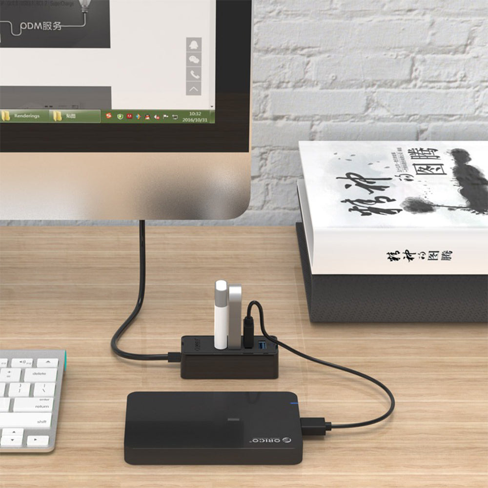ORICO 4-Port USB 3.0 Hub with 5Gbps Transmission Rate, Power Supply Port, and Windows, MacOS, and Linux Support for Computers and Laptops