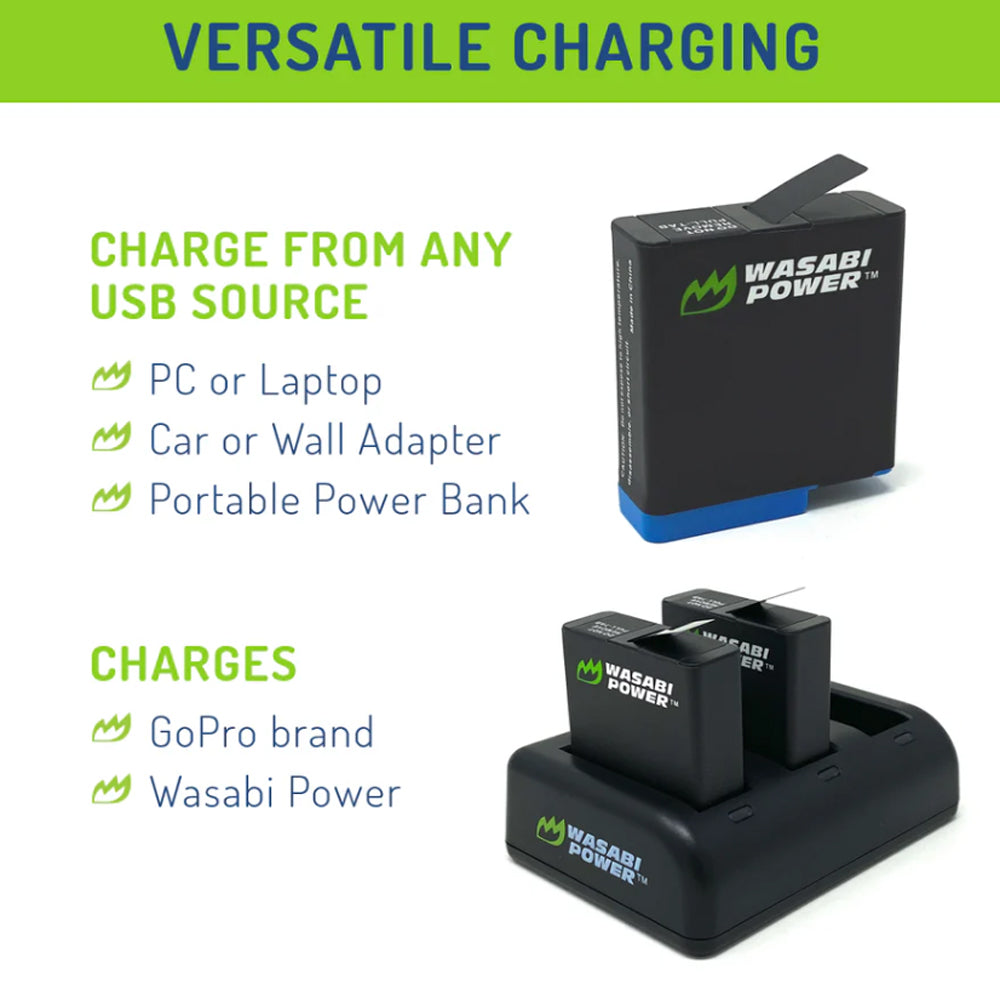 Wasabi Power Battery for GoPro HERO8 and Triple Charger Compatible with HERO8 BLACK, HERO7 BLACK, HERO6, HERO5