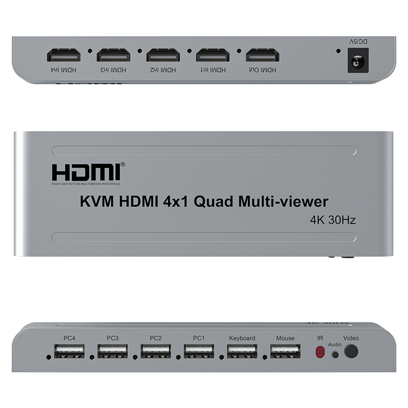 ArgoX 4K 30Hz KVM HDMI 4x1 Quad Multi-Viewer Seamless Switcher Ultra HD Support IR Remote Control, Compatible with USB 2.0, 1-Way Mouse & Keyboard, PCM2 Audio Format, USB Supports Windows, Linux, macOS, Android | HDSW4-V2 HDSW4-V3