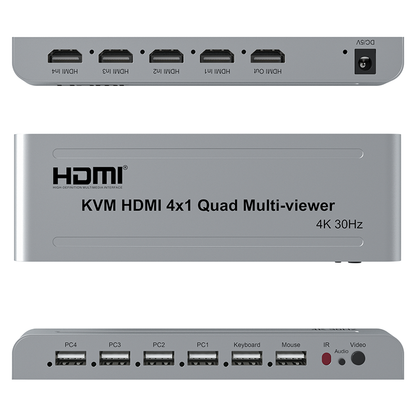 ArgoX 4K 30Hz KVM HDMI 4x1 Quad Multi-Viewer Seamless Switcher Ultra HD Support IR Remote Control, Compatible with USB 2.0, 1-Way Mouse & Keyboard, PCM2 Audio Format, USB Supports Windows, Linux, macOS, Android | HDSW4-V3