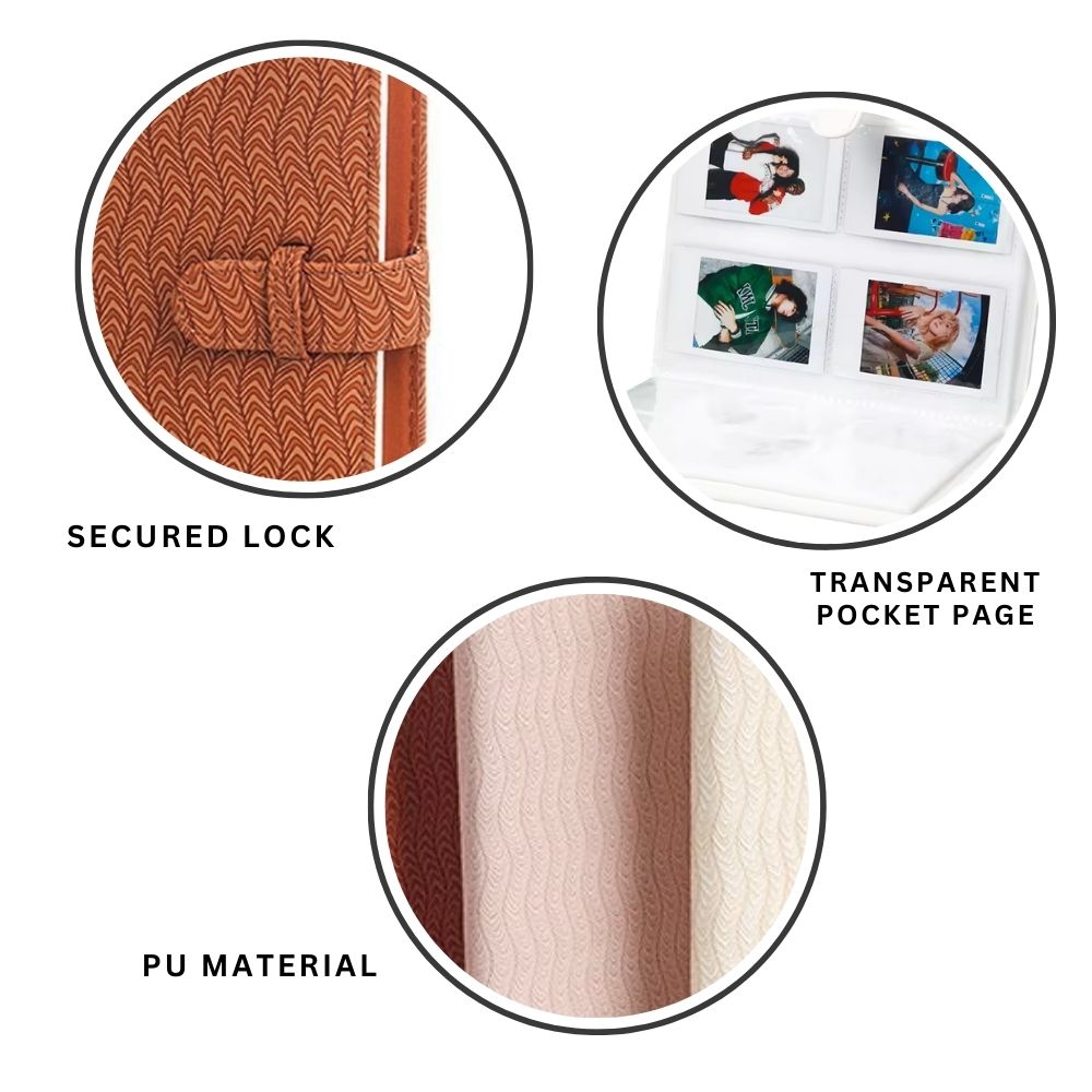 Pikxi 128 Pockets Elegant Carved Wave Style Photo Album with Slip On Latch Cover for Fujifilm Instax Mini Instant Camera