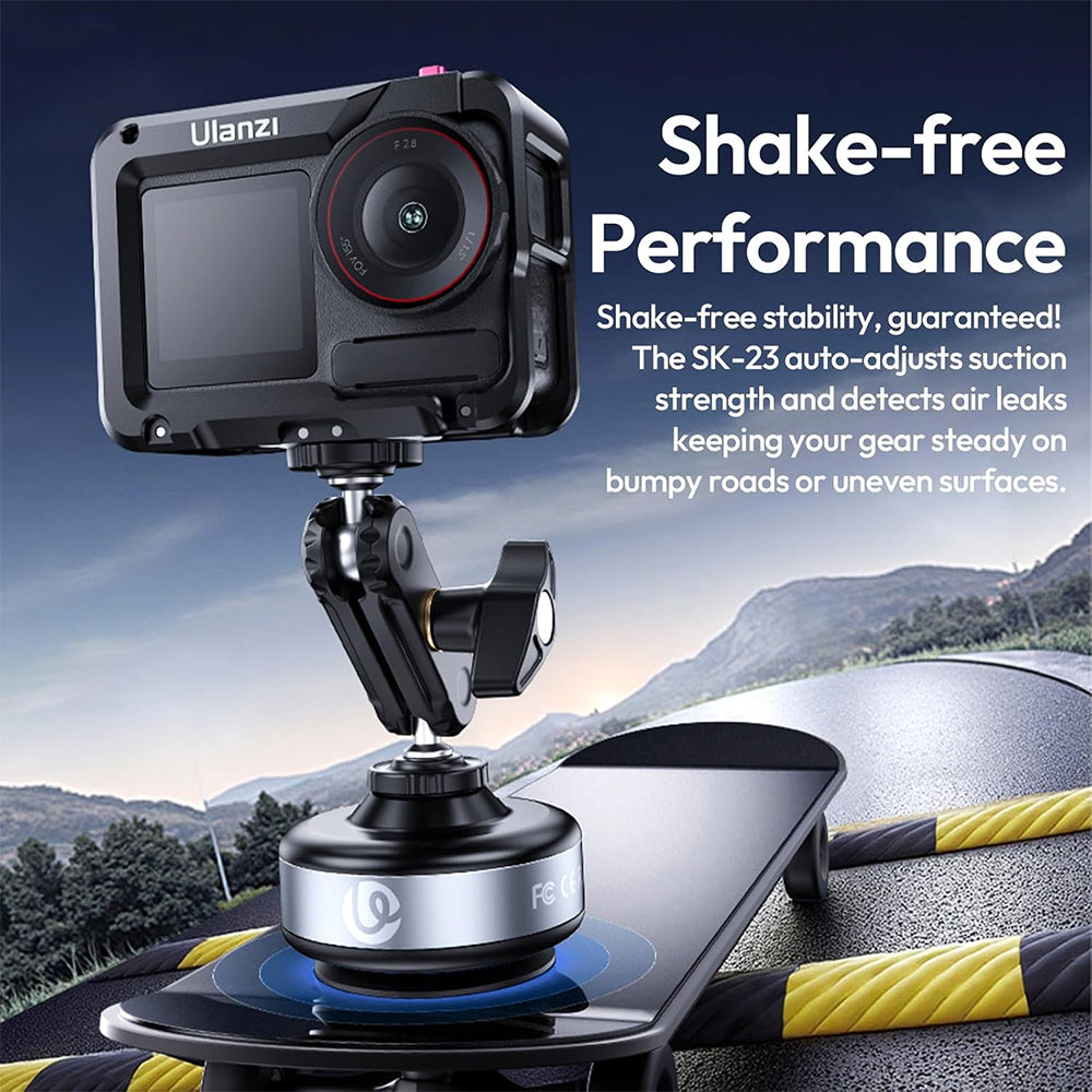 Ulanzi SK-23 One-Press Electric Suction Base Mount with 1/4" Screw + ARRI Locating Hole, 1kg Max Load Capacity Force, Auto-Adjusting Hold & Shake-Free Stability for Action Cameras, Smartphones, Photography, Vlogging & Travel | M085