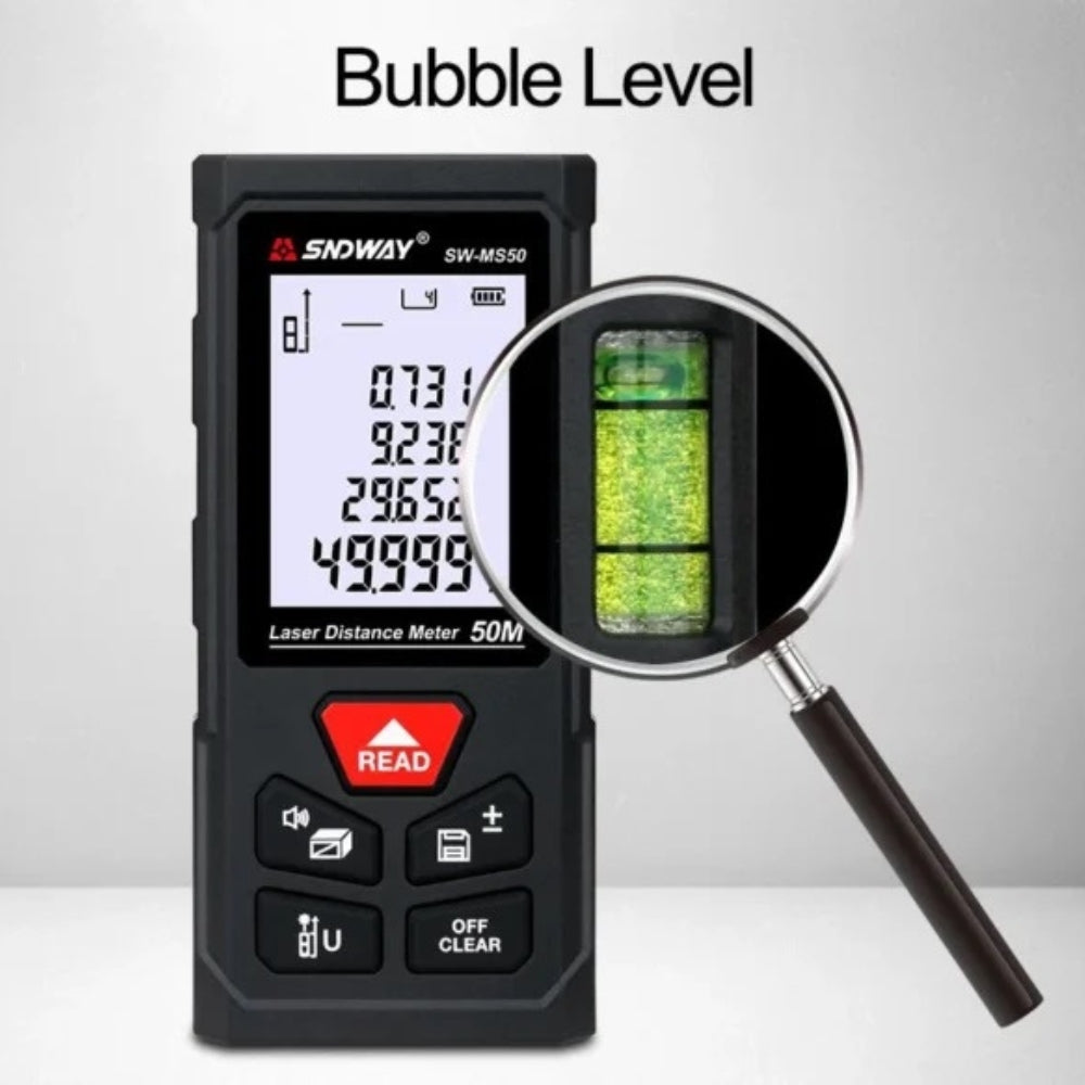 SNDWAY Digital Laser Distance Meter with 50 Meters Measurement Range, Laser Class II, +2mm Accuracy, LCD Backlight Display, 99 Units Data Storage, Multiple Measurement Unit and Function Options for Industrial & Home Improvements | SW-MS50