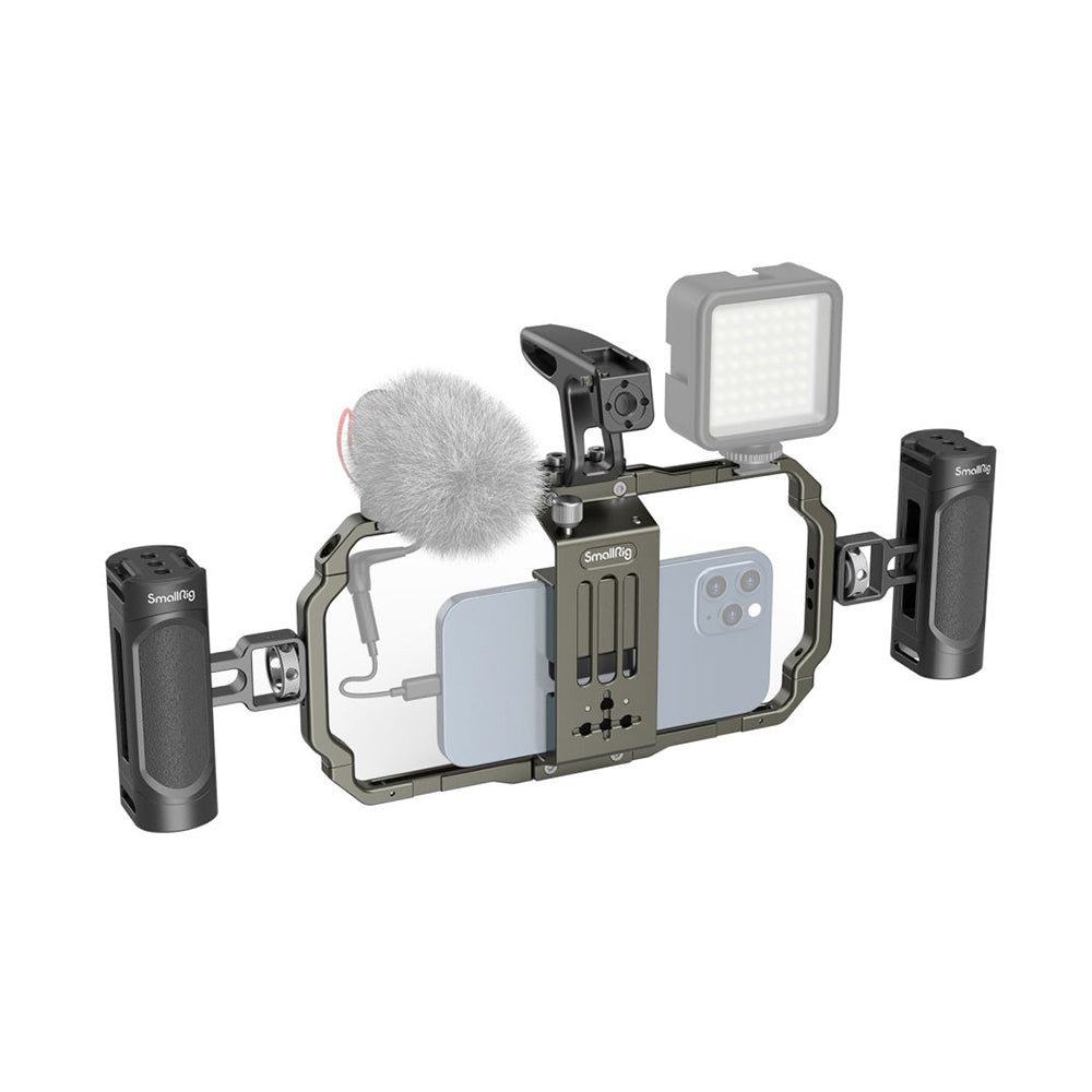 SmallRig Universal Mobile Phone Handheld Video Rig Kit with Two Cold Shoe Mounts, 1/4"-20 Threads and Cage for 2.3 to 3.4" Wide Smartphones, Top and Side Handles with Aluminum Alloy and ABS Construction 3155B