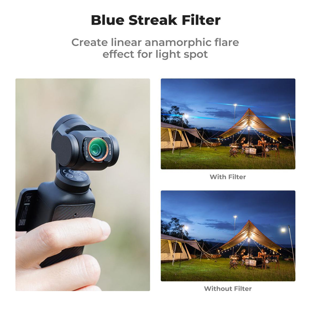 K&F Concept DJI Osmo Pocket 3 Magnetic Blue Streak Lens Filter with Camera Screen Protector - Made with Multi-Coated Optical Glass & Ultra-thin Aluminum Frame