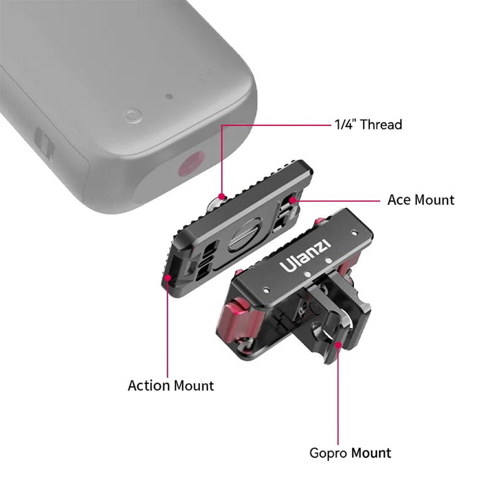 Ulanzi Magnetic Quick Release Mount for Insta360 Action Cameras - Compatible with ONE RS 1-Inch/Twin/4K Edition, Ace/Ace Pro, X4/X3/X2, ONE R, ONE X | IN-01 IN-03