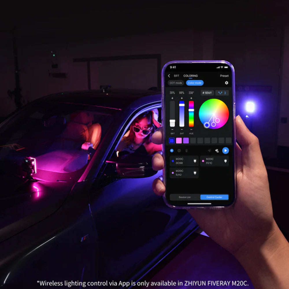 Zhiyun Fiveray M20C 20W RGB Pocket LED Fill Light Kit with 4500mAh Built-in Battery, 2500-10000K Adjustable Color Temperature, DynaVort Cooling System, On-Board & Mobile App Control for Camera Photography & Videography