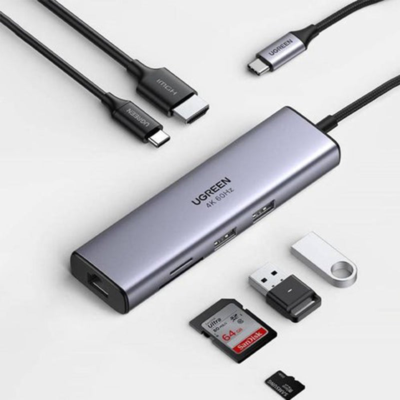 HUB USB-C UGREEN 5 EN 1 - 3 USB 3.0 - 1 HDMI - 1 USB-C DP - 1 JACK 3.5MM (  80132 )