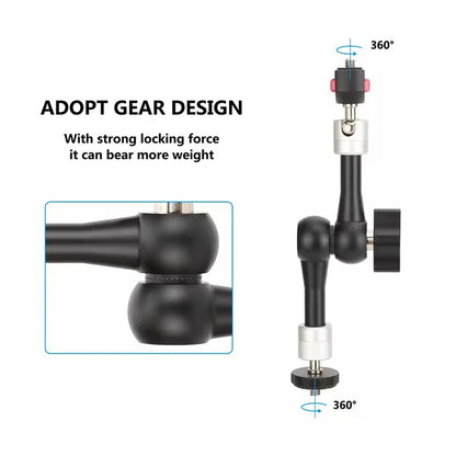 Pxel Articulating Aluminum Alloy Magic Arm with Dual 360° Ball Head + Dual 1/4" Thread Screw Mounts with 3.3lb / 1.49kg Max Payload for Camera Monitors, Action Cameras & Camera Accessories | MA8 | MA9