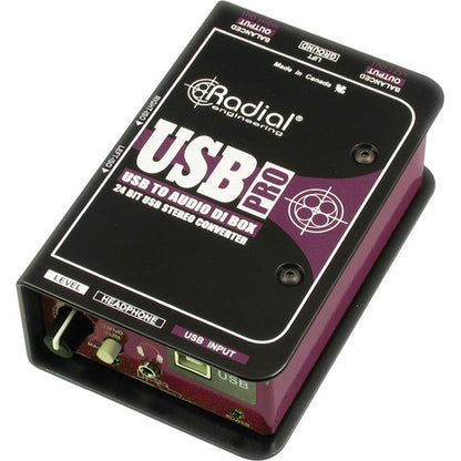 Radial Engineering High Performance 24bit/96kHz Digital Audio Converter USB-Pro Stereo USB Laptop Direct Box