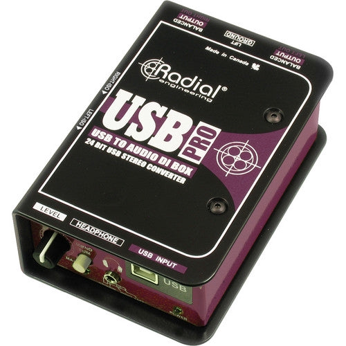 Radial Engineering High Performance 24bit/96kHz Digital Audio Converter USB-Pro Stereo USB Laptop Direct Box