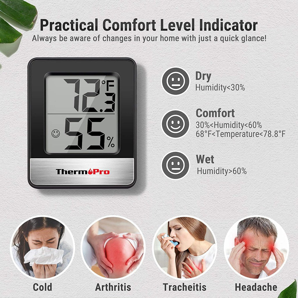 ThermoPro TP-49-B TP49B Mni Hygrometer Thermometer with Large Digital View Indoor Thermometer Humidity Gauge Monitor for Greenhouse Cellar