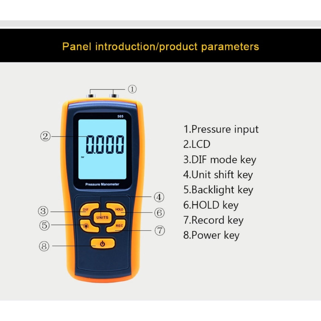 [CLEARANCE] Benetech GM505 Handheld Digital Pressure Meter Manometer +/-2.49KPa Pressure Gauge Tester USB Manometro with 13 unit choice