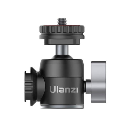 Ulanzi U-60 Mini Aluminum Tripod Ball Head with Dual Cold Shoe Mount Bracket 360 Degree Rotatable Base