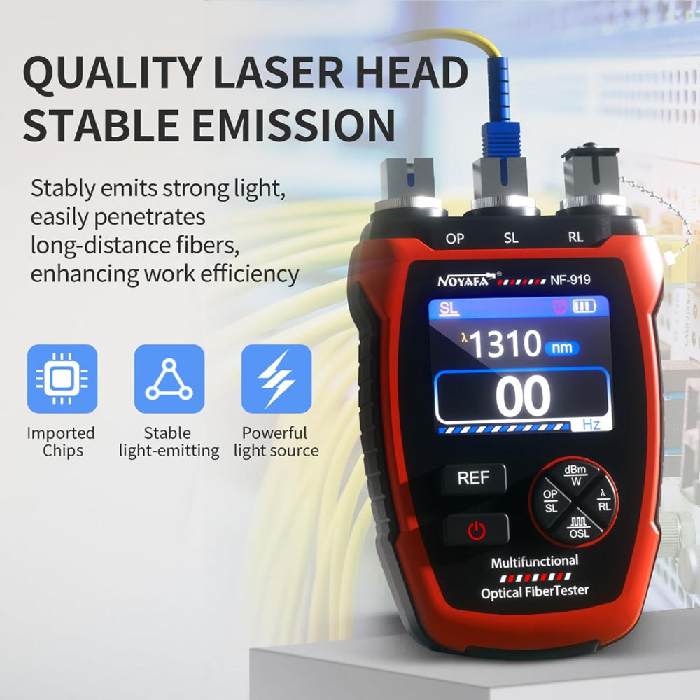 Noyafa NF-919 3-in-1 Optical Cable Fiber Power Meter Tester with Visual Fault Locator OPM VFL SL Ports, 00Hz 270Hz 1000Hz 2000Hz Light Source Frequency, Intelligent Standby Mode for Home Improvement and Industrial Tools