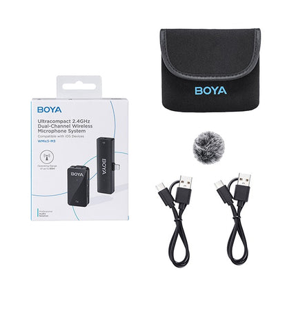 [CLEARANCE] BOYA BY-WMic5 Ultracompact 2.4GHz Dual-Channel Wireless Lavalier Microphone System (Plug & Play) Clip On Mic for Smartphone, Tablet, DSLR, Mirrorless, Camera, Android & iOS Devices - USB Type C / Lightning / 3.5mm Audio Jack