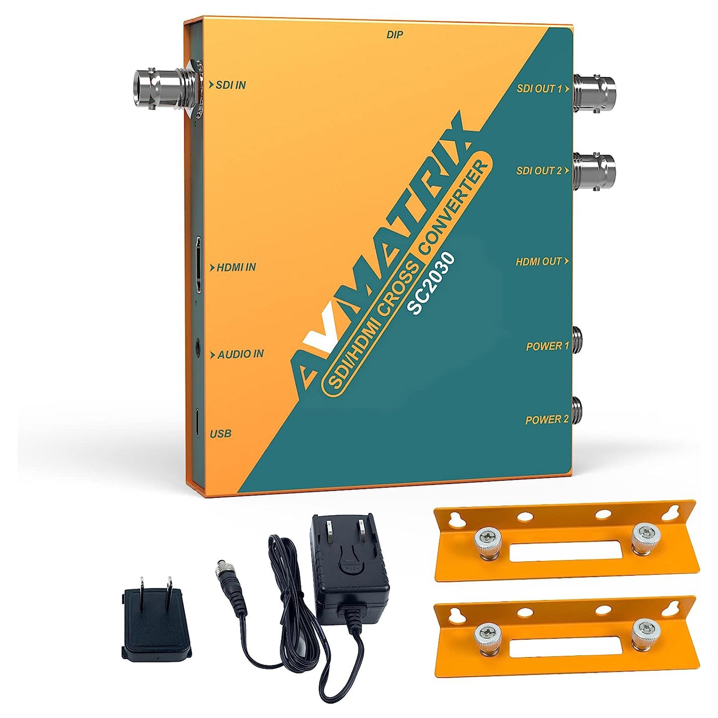 AVMatrix SC2030 3G-SDI/HDMI Scaling Cross Converter 3.5mm Audio Input, HDMI to SDI & SDI to HDMI with Upscales/Downscales, DIP Switches Set Conversion Modes, and Dual Threaded Locking Power Connector