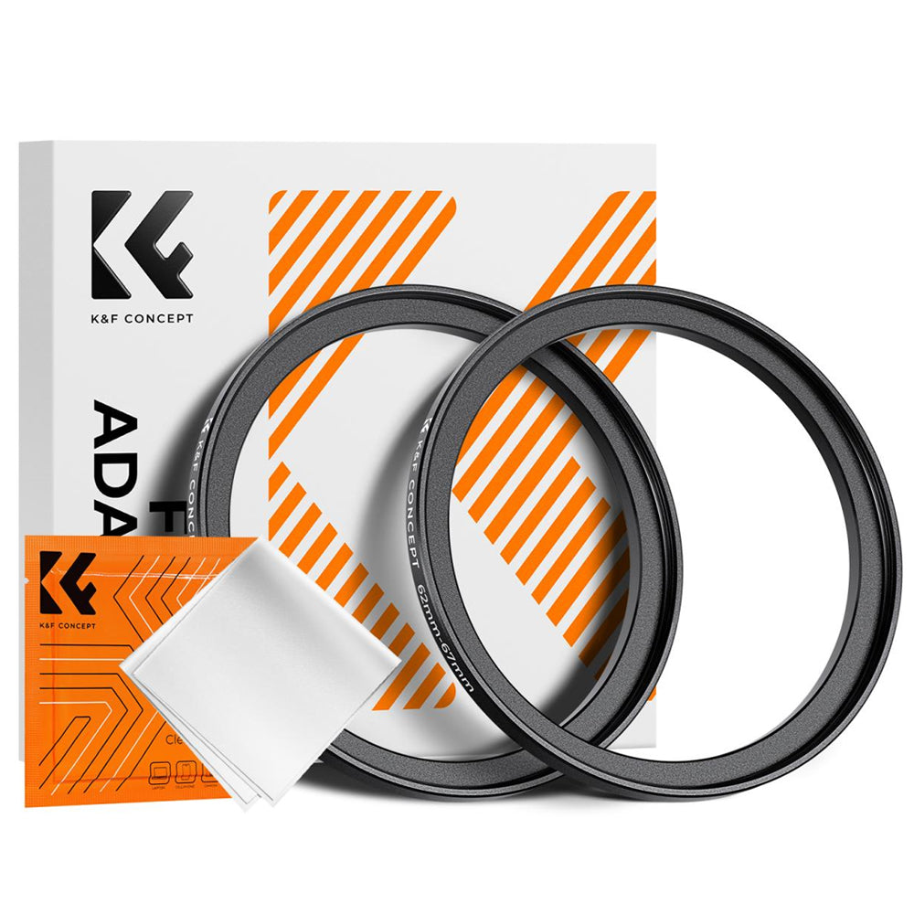 K&F Concept 2-PC Step-Up Rings (Small-to-Large) Aluminum Filter Adapters for Camera Lenses to fit Larger Lens Filters with Microfiber Cleaning Cloth & Storage Case