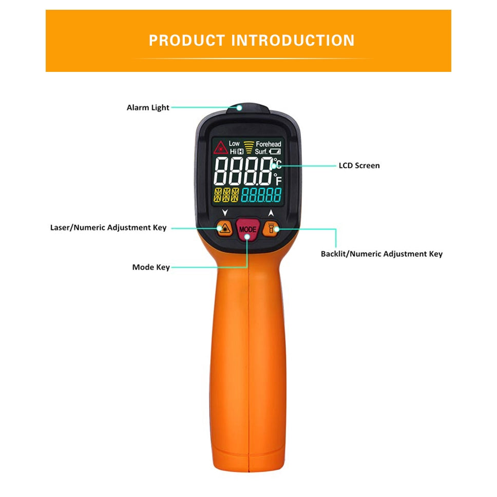 [CLEARANCE] PeakMeter PM6530B Laser LCD Digital IR Infrared Thermometer Temperature Meter Gun Point -50~550 Degree Non-Contact Thermometer