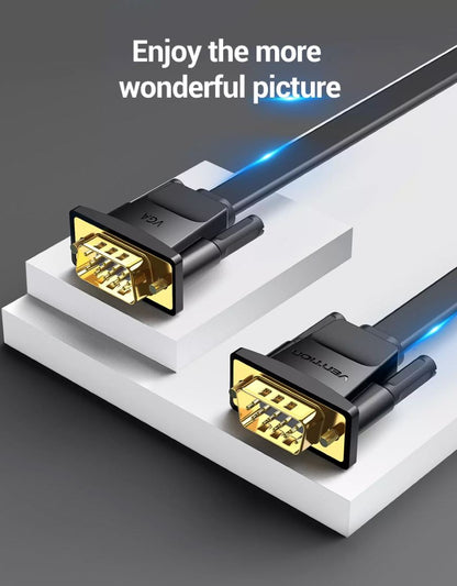Vention 1080p Flat VGA Gold Plated (3+6) Male to Male 1-Meter Gold Plated (DAI) HD Video Connector for TV,PC, Projector, Monitor