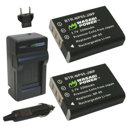 Wasabi Power Battery NP-95 NP95 (2-Pack) and Charger for Fujifilm and Fuji FinePix REAL 3D W1, X100, X100S, X-S1  | JG Superstore