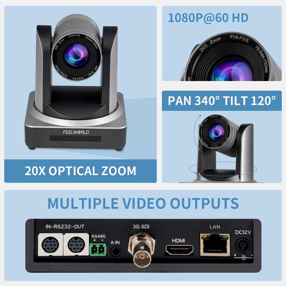 FEELWORLD POE20X PTZ Camera 3G-SDI HDMI IP 20X Optical Zoom Auto Focus Pan Tilt Camera for Live Streaming, Broadcast & Conferencing with PoE Support