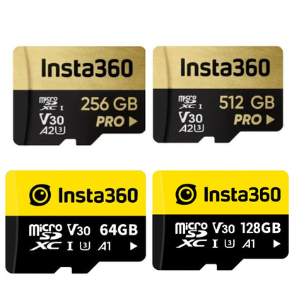 Insta360 512GB / 256GB / 128GB / 64GB microSDXC UHS-I Class 3 V30 A1 / A2 Micro SD Memory Card for X4 / X3 / X2 / X, Ace Pro / Ace, ONE RS Twin / 4K / 1-Inch, Sphere, ONE R, and Other Action Cameras