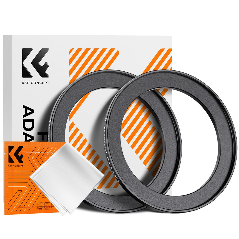 K&F Concept 2-PC Step-Up Rings (Small-to-Large) Aluminum Filter Adapters for Camera Lenses to fit Larger Lens Filters with Microfiber Cleaning Cloth & Storage Case