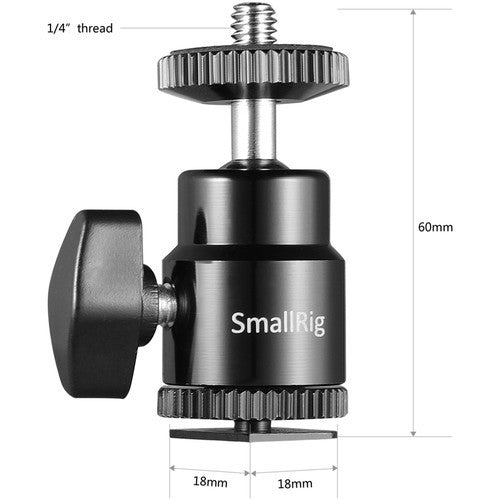 SmallRig 2059 Camera Hot Shoe Mount with Additiol 1/4"-20 Screw Ball Head Cold Shoe Adapter (2-Pack)