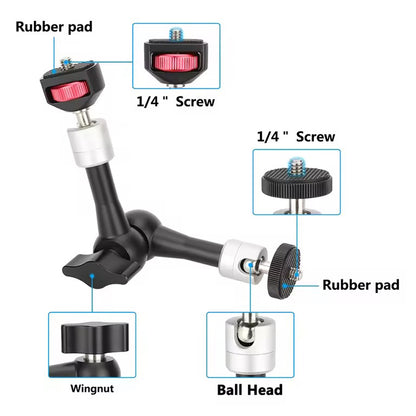 Pxel Articulating Aluminum Alloy Magic Arm with Dual 360° Ball Head + Dual 1/4" Thread Screw Mounts with 3.3lb / 1.49kg Max Payload for Camera Monitors, Action Cameras & Camera Accessories | MA8 | MA9