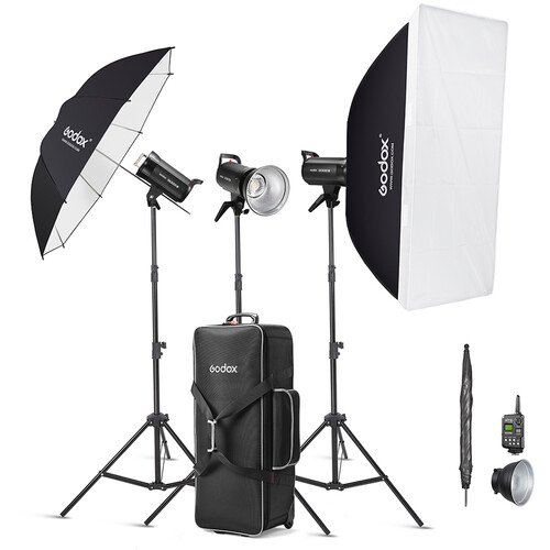 Godox SK300II-D 3 x 300Ws 2.4G Strobe Flash Kits for Studio Photography - Light Stands, Softbox, Umbrella, Wireless Trigger, Carrying Case Kits