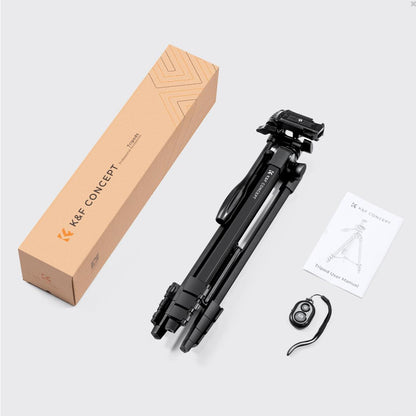 [CLEARANCE] K&F Concept 2-in-1 Aluminum Tripod with Built-in Smartphone Holder, Bluetooth Shutter Remote Controller, 52cm to 152cm Adjustable Height, 360° Pan/175° Tilt for Camcorder, DSLR, Mirrorless Camera, iPhone & Android Phones | KF09-125