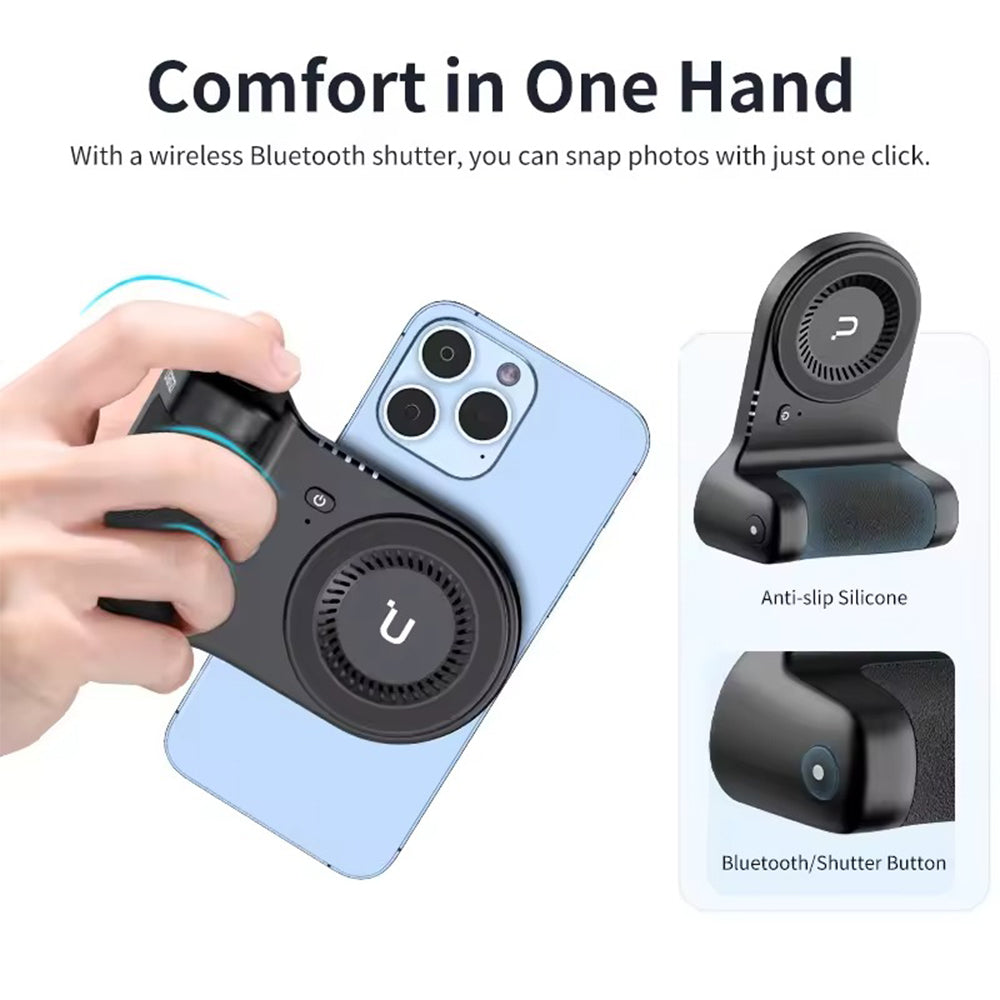Ulanzi MA45 Magnetic MagSafe Wireless (Right Hand) Power Grip for iP-16 / 15 / 14 / 13 Smartphone with Camera Shutter, 5000mAh Battery, 10W Wireless Charging, 180° Rotating Mode and for Mobile Video Vlog | M021