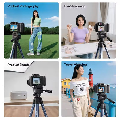 Ulanzi TT39 Aluminum Video Travel Tripod with 360° Panoramic Detachable Fluid Head, 1/4" Screw Mount, 3kg Max Load Capacity and Phone Holder Clamp with Cold Shoe for Photography, Vlogging, Livestreaming & Content Creation