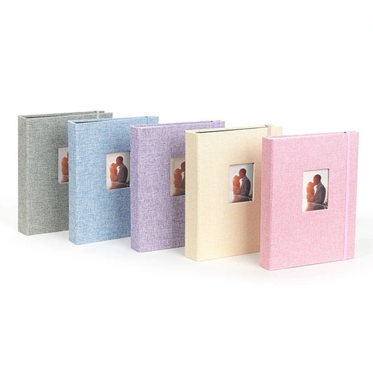 Pikxi AM208 Elegant Photo Album Denim Style with 208 Photos and 26 Pages Cover Frame Window and Elastic Loop Latch for Fujifilm Instax Mini Instant Camera - Blue, Gray, Pink, Khaki, Purple